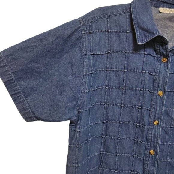 Vintage Textured Denim Button Up Granny Coastal Boho Cotton Large - Picture 6 of 10